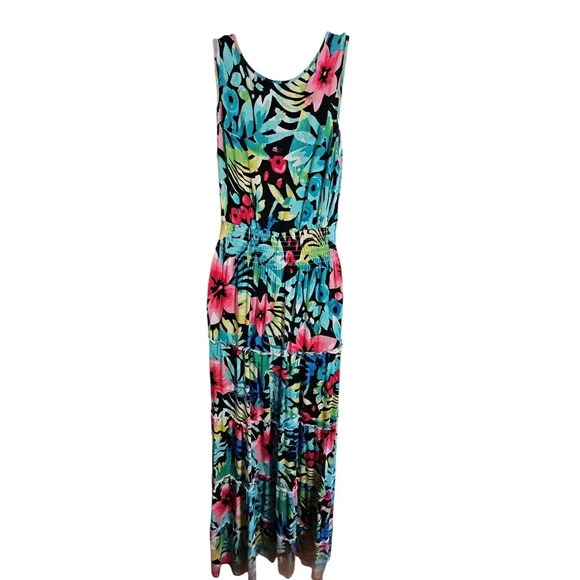 Spense Size Large Sleeveless Empire Waist Colorful Tropical Tiered Maxi Dress - Picture 3 of 6